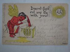 c1907 Hand Colored Valentine Postcard Doesn't Cupid Cut Any Ice With You No Post picture