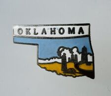Vtg OKLAHOMA Souvenir State Outline Lapel Pin Oil Wells Enamel picture