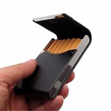 Stainless steel + BLACK Faux Leather Cigarette Case Holder Pocket Box - 8104 picture