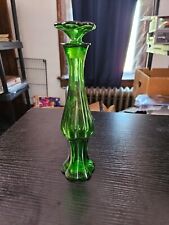 Vintage Emerald Green glass Bud Vase, Avon Perfume Bottle  w/ Flower Stopper . picture