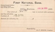 Dillon MT Montana, First National Bank Receipt, Antique 1889 Pioneer Postal Card picture