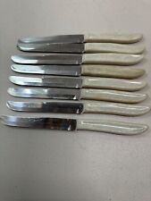 Vintage QuiKut stainless Steel knife Set of 7 with cream pearlized handles  picture