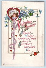 Valentine Postcard Greetings Heart Dart Flowers Embossed c1910's Antique picture