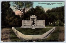 Postcard Titusville Pennsylvania Woodlawn Cemetery Colonel Drake Monument c1914 picture