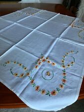 Lovely Tablecloth hand Embroidered daisy chain floral design Vintage 39x42 inch picture