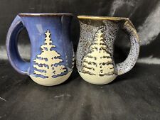 2 Evergreen Cozy Mugs stylish colors Blue & Black  feature a unique pottery picture