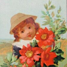 Vintage Victorian Card Child with Big Bouquet of Poppies V273 picture