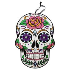 Day of the Dead Sugar Skull Hanging Wall Sign Glitter Pink Rose Fast Sipping  picture