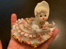 VTG Geo Lefton blooming girl pink KW1412 Figurinefloral Japan gold paint picture