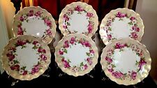 6 ANTIQUE TRESSEMANN & VOGT FRENCH LIMOGES HAND FINISHED ROSES SCALLOPED PLATES picture