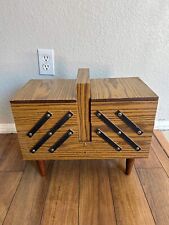 Vintage Accordion 3-Tier Wooden Sewing Box picture