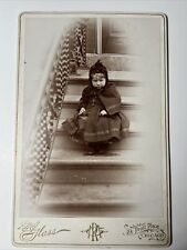 1890s LITTLE ROSE SANKUP sitting on Cold HOUSE STEPS antique Cabinet Card Photo picture