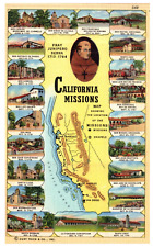 Vintage Linen Postcard c.1940 California Missions Map Fray Junipero Serra-B2-10 picture