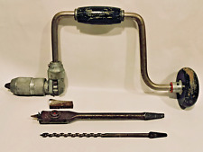 Vintage Stanley Handyman H1253 Ratchet Brace Carpenter's Hand Drill w/ bits picture