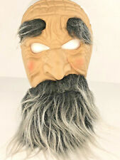 Vintage Halloween Latex Mask Creepy Old Man Fu Manchu Wrinkles Made in Korea picture