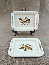 Vintage Mid Century Modern Tin Tip Tray Trinket Dish Cream Horn Arrows Set of 2 picture