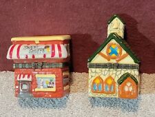 Lot Of 2 Porcelain Hinged Trinket Boxes - Church- Sweet Shoppe picture