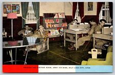 Military~Reading & Writing Room Army Air Base SLC Utah~Vintage Linen Postcard picture
