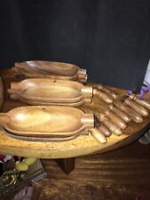 Vinage, Wooden Corn On The Cobb Bowl boat, Scewer Set From The Philippines picture