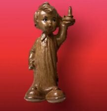 Vintage Choir Boy Figurine With Candle Hong Kong Brown Faux Wood Blue Eyes picture
