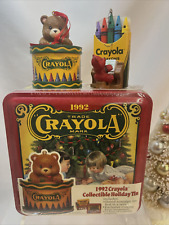 Vintage Crayola Collectors Tin SEALED Crayons Bear Hallmark Ornaments 1990’s picture