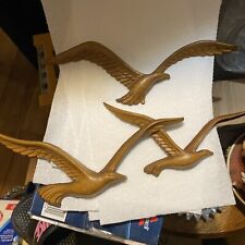 Vintage 1981 Homco Seagulls Birds in Flight #7619 Wall Décor Faux Wood 2 Pc Set picture