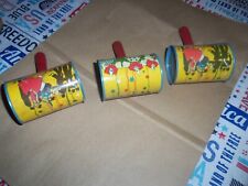 LOT OF 3 VINTAGE HALLOWEEN NOISE MAKER TIN METAL HOLIDAY USA 3 CLOWNS MASQUERADE picture