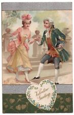Valentine Postcard Embossed 1900s Gentleman Lady Victorian Heart VTG picture