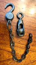 Vintage small mini block and tackle pulley and Chain and Hook picture