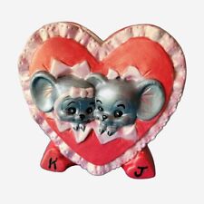 Vintage Heart Shaped Planter Mouse Pink Mice Mouse Ceramic Valentine's Day CUTE picture