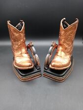 Vintage Bronze Dipped Western Cowboy Boot Bookends Pre-owned Good Condition picture