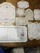 Lot O 9 Vintage Hand Embroidered Dollies Or Furniture Scarf  picture