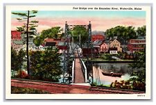 Waterville, ME Maine, Foot Bridge Over Kennebec River, Vintage Postcard  picture