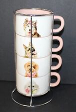 Pier 1 One ~ Puppy Love Stackable Mugs ~ 4 Mugs + Metal Rack  picture