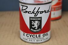 FULL GRAPHIC ~ Rare 1950s era ROCKFORD BRIDGESTONE MOTORCYCLE OIL Old Tin Can picture