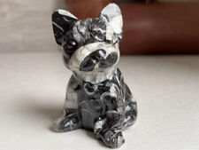 Natural Zebra Stone Quartz Crystal French Bulldog Carved Mini Reiki Ornaments picture