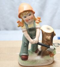 Vintage Rare Flambro Collector's Choice Series Figurine Girl with Axe And Tree picture