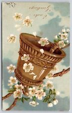 Easter Greetings Flowers Antique Embellished Postcard PM Cancel WOB Db 1c picture