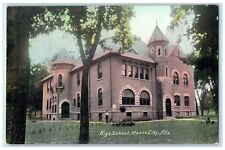 c1910's High School Campus Building Entrance Trees Mason City Illinois Postcard picture