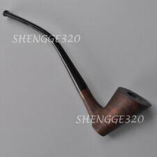 Ebony Wooden Tobacco Pipe Sitter Churchwarden Smooth Surface Bent Stem picture