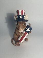 Vintage 4” Patriotic Realistic Brown Mouse Figurine Uncle Sam Hat USA picture