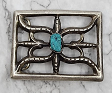Old Pawn Navajo Sandcast Sterling Silver & Turquoise Belt Buckle picture