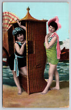 Vintage Antique C1910 Striped Bathing Suit Postcard picture