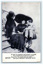 c1910's A Two Girls And Boy Merry Widow Hat Unposted Antique Postcard picture
