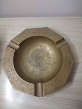 Vintage Made In India Brass Carved Octagon Ashtray picture