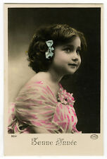 c 1910 Darling HALF SMILE GIRL antique tinted photo postcard picture