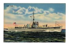U.S.S. PC449 vintage linen postcard, U.S. Navy, patrol boat, water, U.S. flag picture