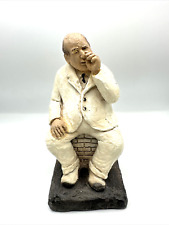 OLD MAN PICKING HIS NOSE SEATED STATUE VINTAGE CHALKWARE CHALK WARE~ESCO STYLE picture