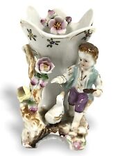 Antique CAMILLE NAUDOT PORCELAIN Figurine Vase Early Marks Boy Duck Roses Estate picture