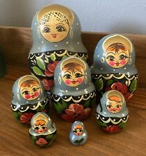 Vintage Set Of 7 Russian Matryoshka Nesting Dolls Blue, Black, Red, Green  5” picture